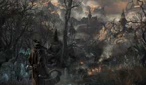 Bloodborne Hunter walking through graveyard