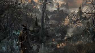 Bloodborne Hunter walking through graveyard
