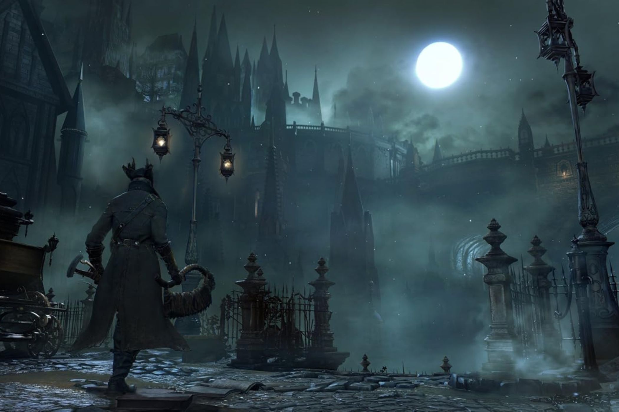 Bloodborne Hunter walking city streets