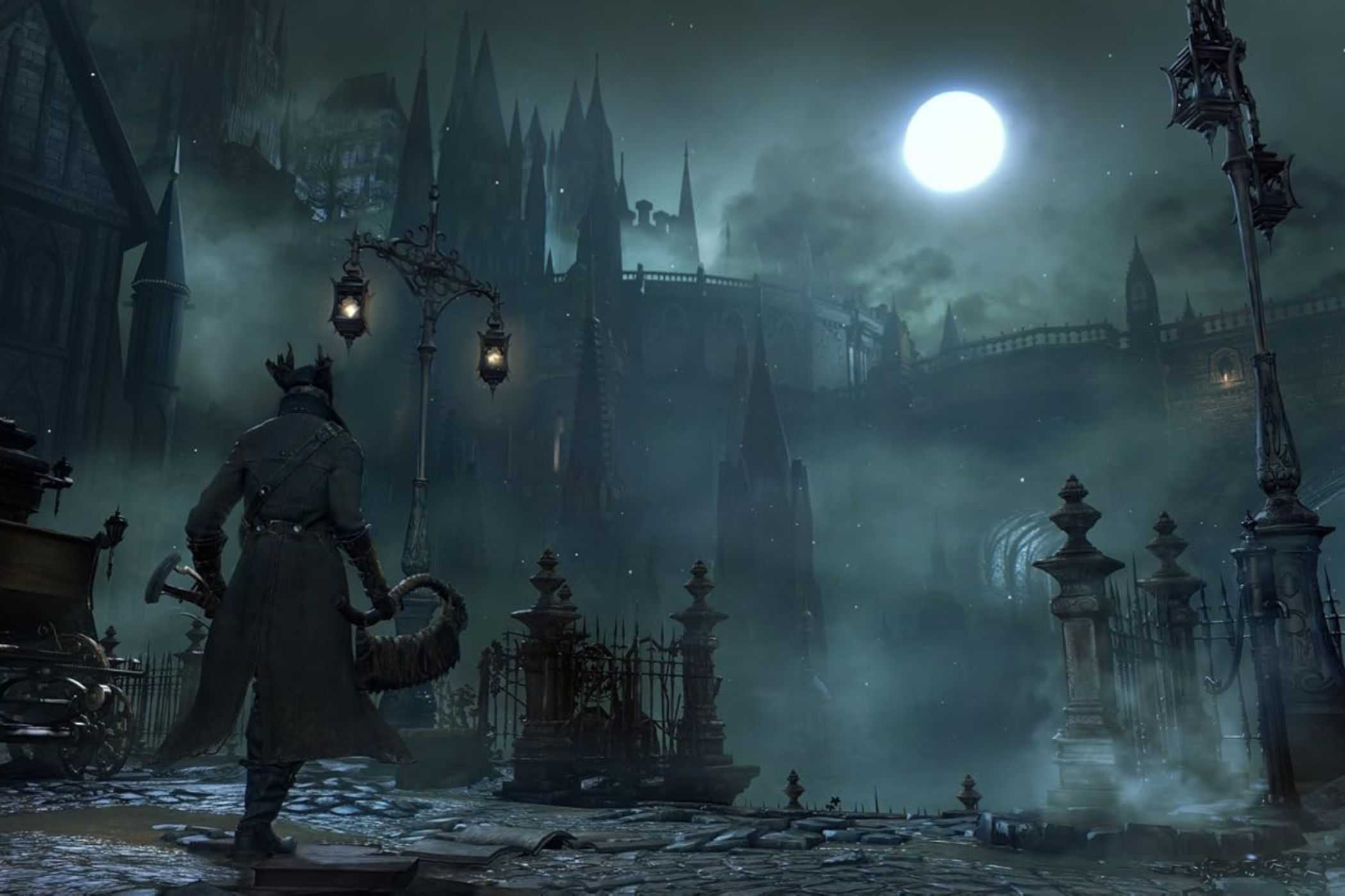 Bloodborne Hunter walking city streets