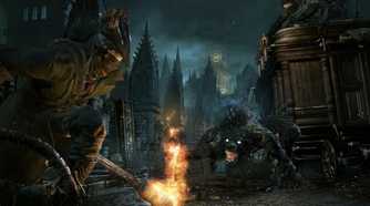 Bloodborne hunter fighting wolf enemies