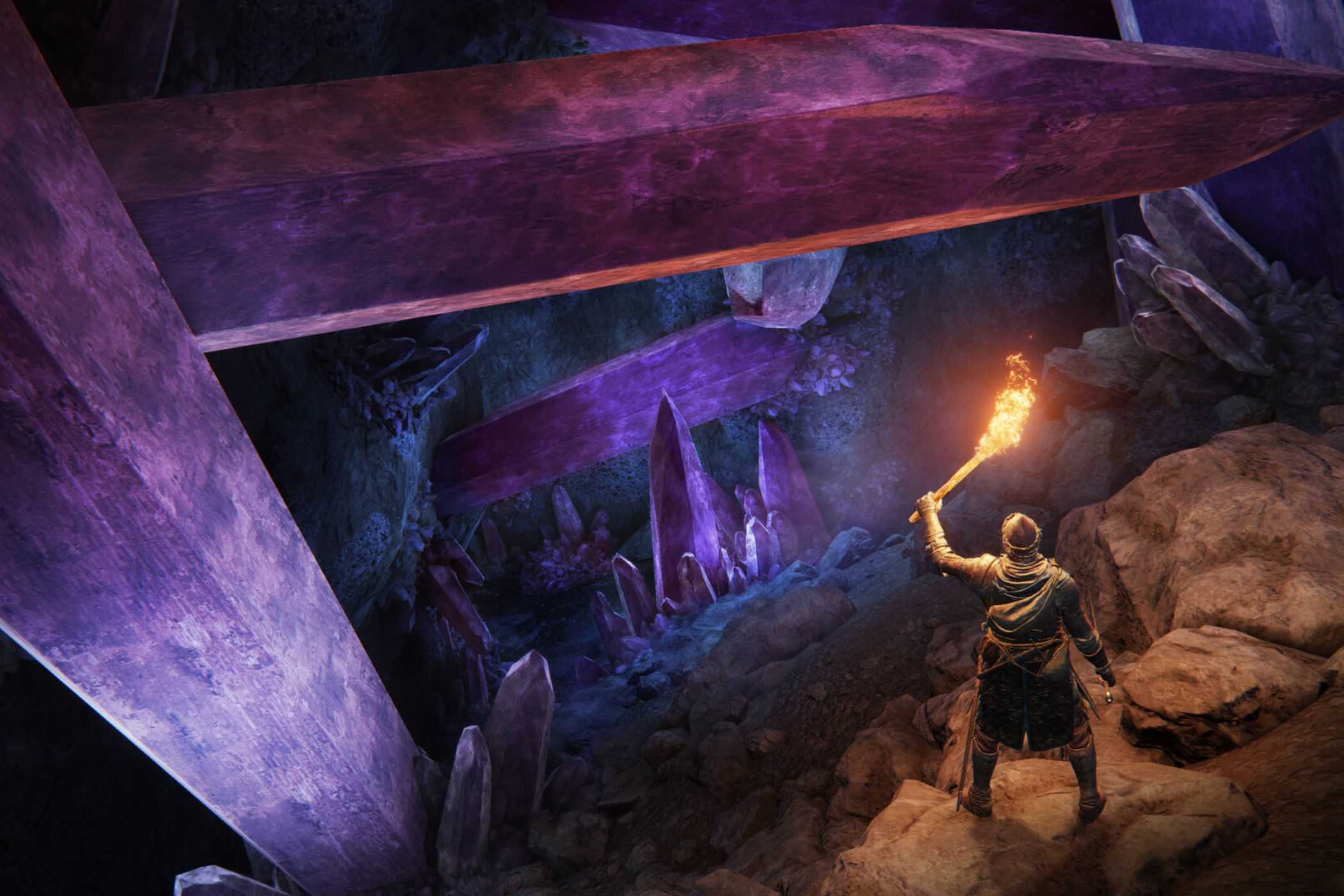 Elden Ring player standing at top of crystal cliffs