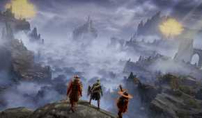 Elden Ring player standing next to summons on cliffside