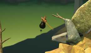 An image from the game Getting Over It with Bennett Foddy, showing the player in mid-air.