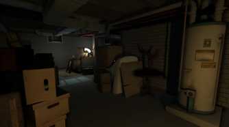 An image from the game Gone Home, showing a dimly-lit basement.