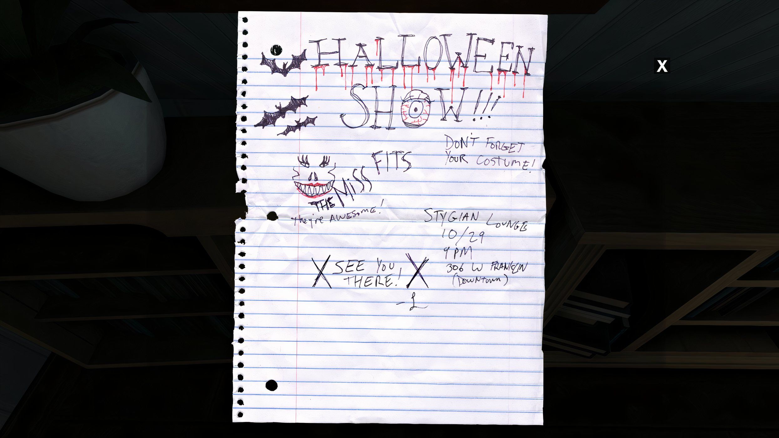 An image from the game Gone Home, showing a crumpled up note.