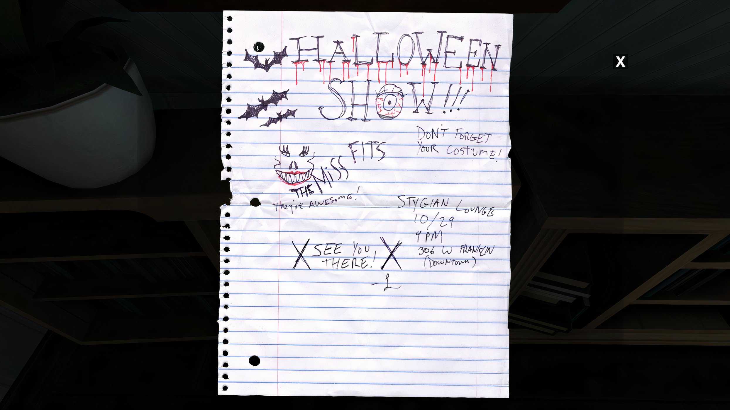 An image from the game Gone Home, showing a crumpled up note.