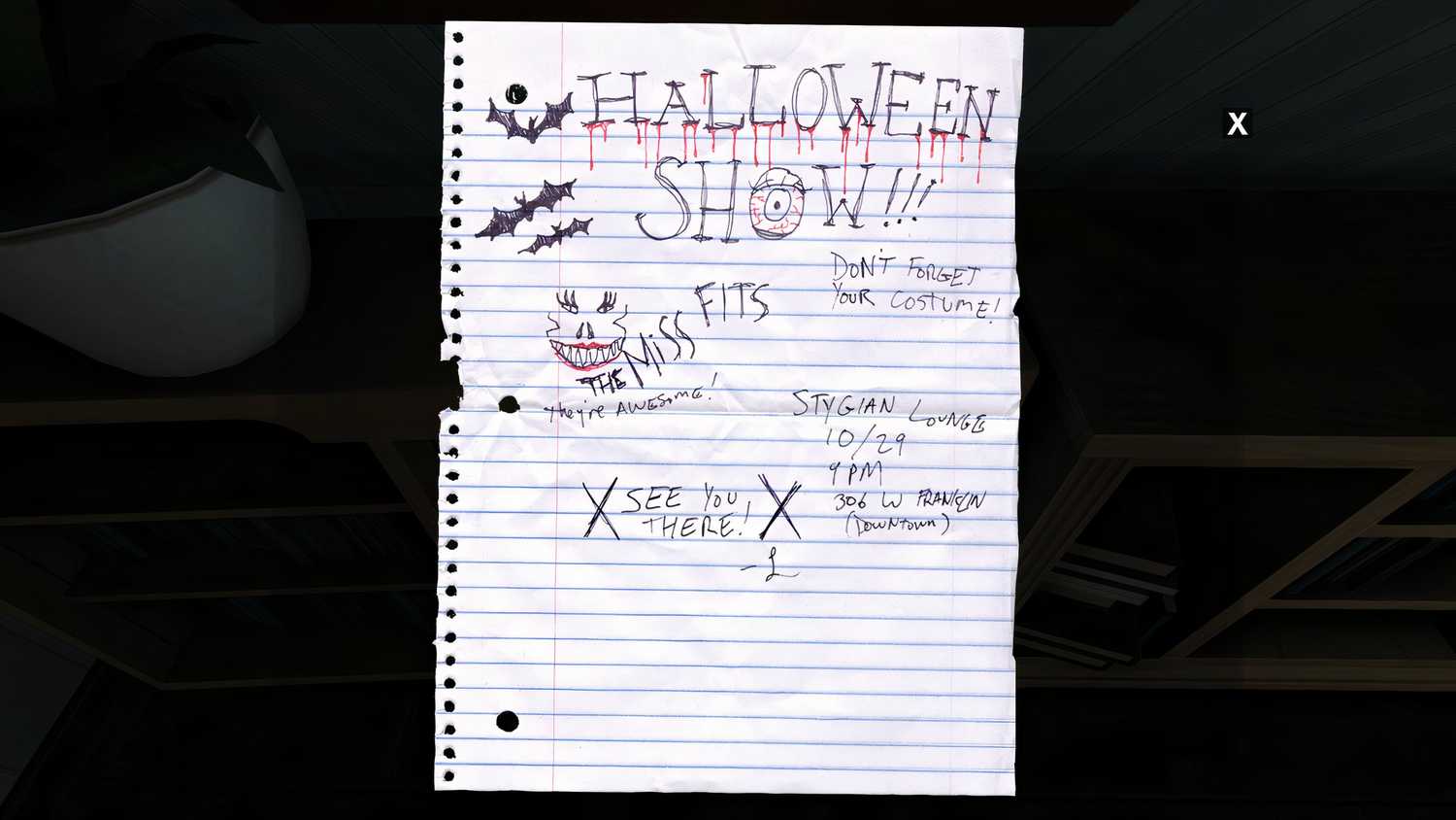 An image from the game Gone Home, showing a crumpled up note.