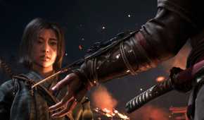 A screenshot from Assassin's Creed Shadows, showing Naoe looking at a hidden blade.