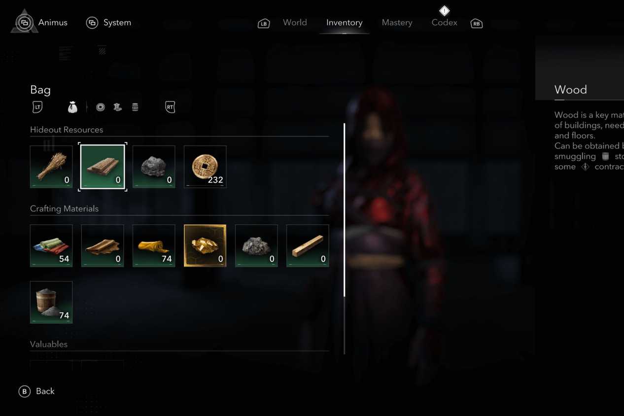 Assassin's Creed Shadows Naoe inventory menu