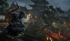 Assassin's Creed Shadows Naoe holding knife on roof of building