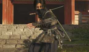Assassin's Creed Shadows Naoe crouched in courtyard