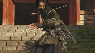 Assassin's Creed Shadows Naoe crouched in courtyard