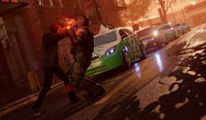 man fighting with red glowing hand powers