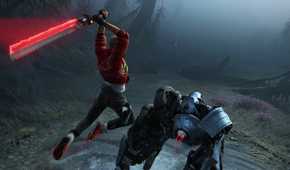 An image from the game Intergalactic: The Heretic Prophet, showing Jordan A. Mun wielding a sword.