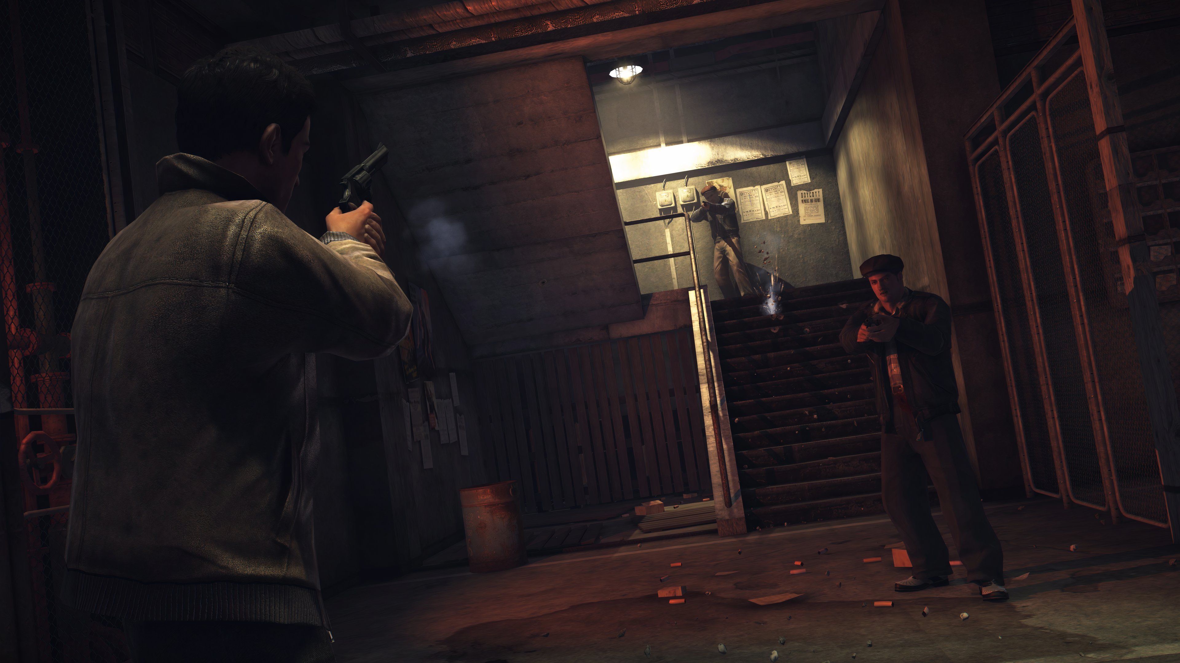 An image from the 2020 remaster of Mafia II, showing a combat encounter from the game.