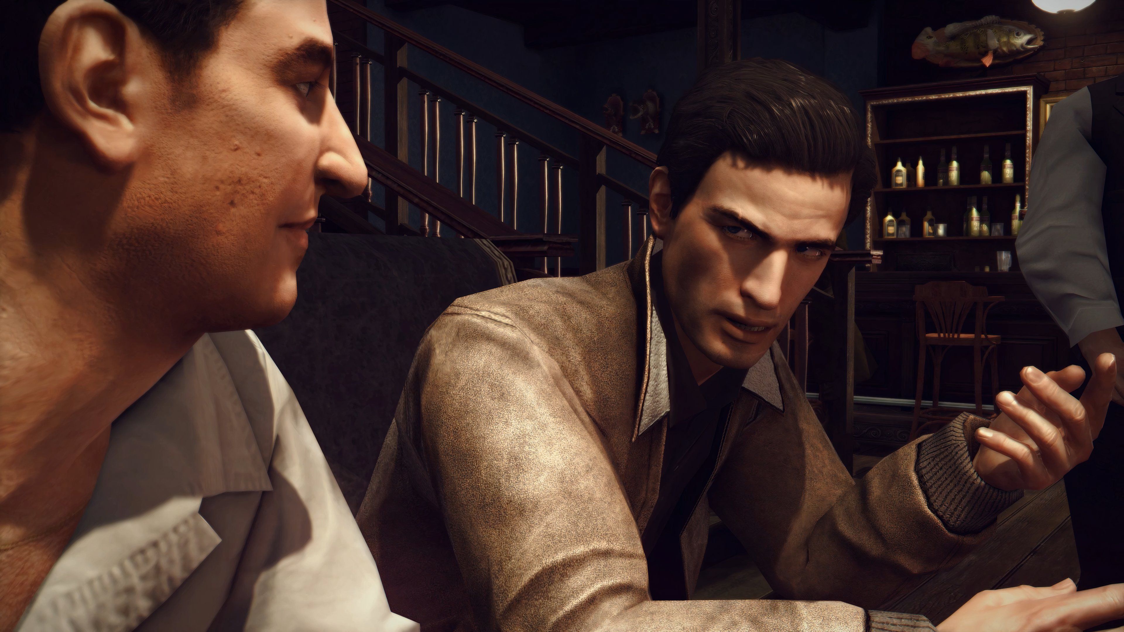 An image from the 2020 remaster of Mafia II, showing two men talking.