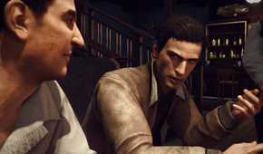 An image from the 2020 remaster of Mafia II, showing two men talking.