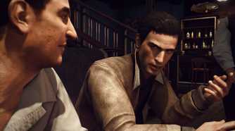 An image from the 2020 remaster of Mafia II, showing two men talking.