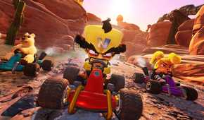 Crash Team Racing racers driving in crevice