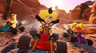 Crash Team Racing racers driving in crevice