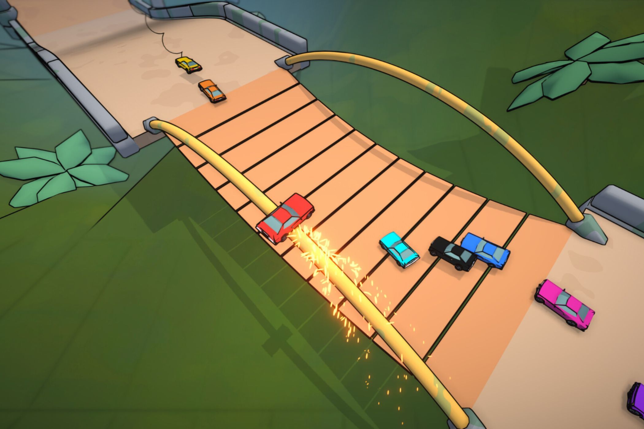 Flex Riders cars grinding on bridge rail