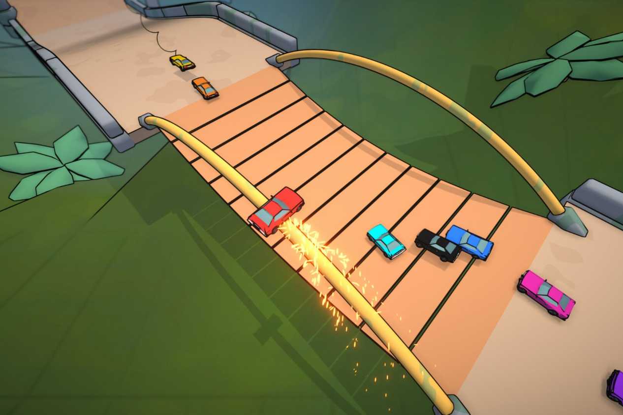 Flex Riders cars grinding on bridge rail