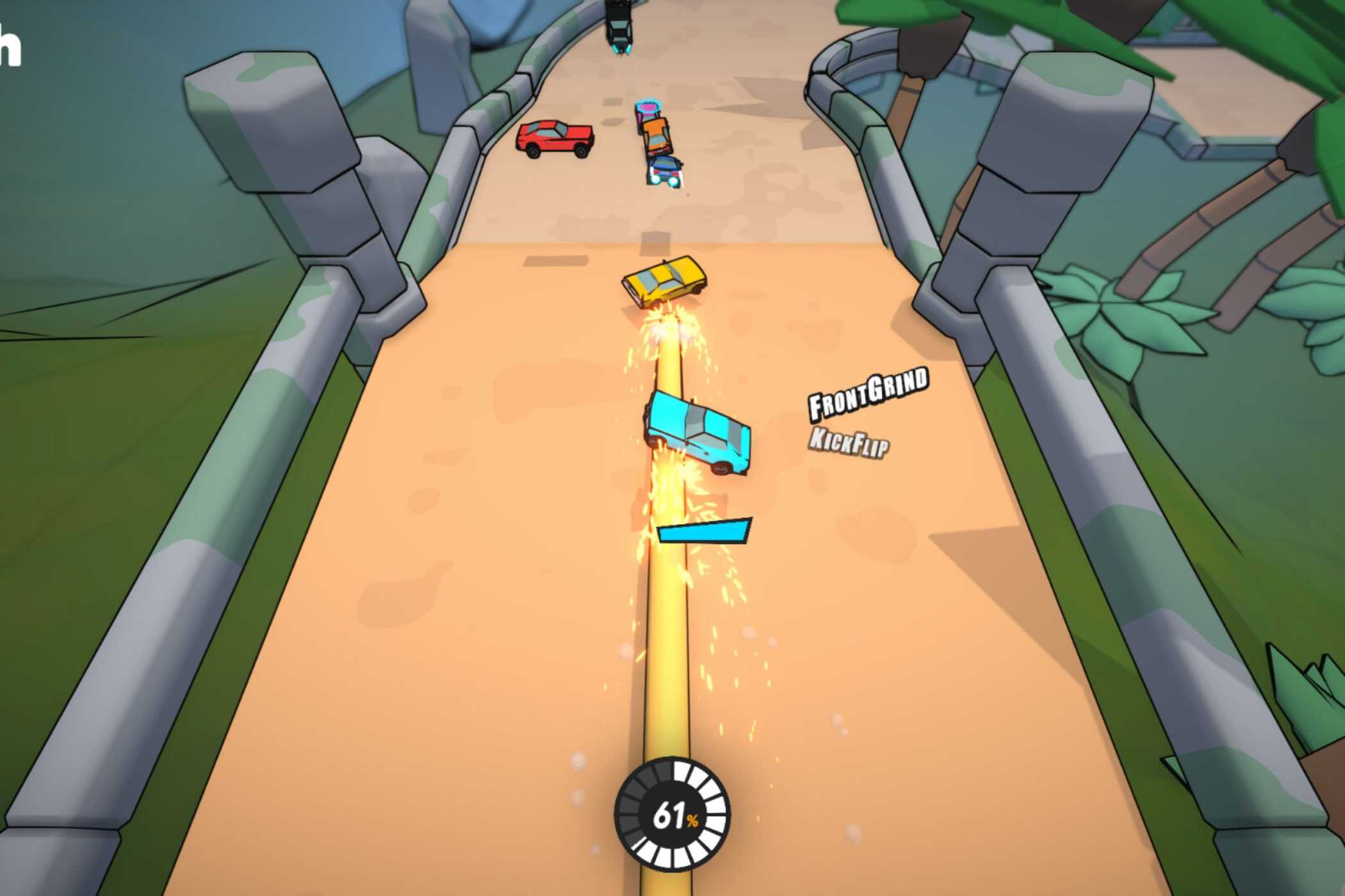 Flex Riders cars grinding on central rail