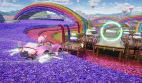 Sonic Racing Crossworlds amy driving in flower field