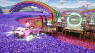 Sonic Racing Crossworlds amy driving in flower field
