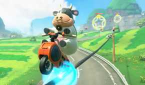 Mario Kart World Moo Moo grinding on wire