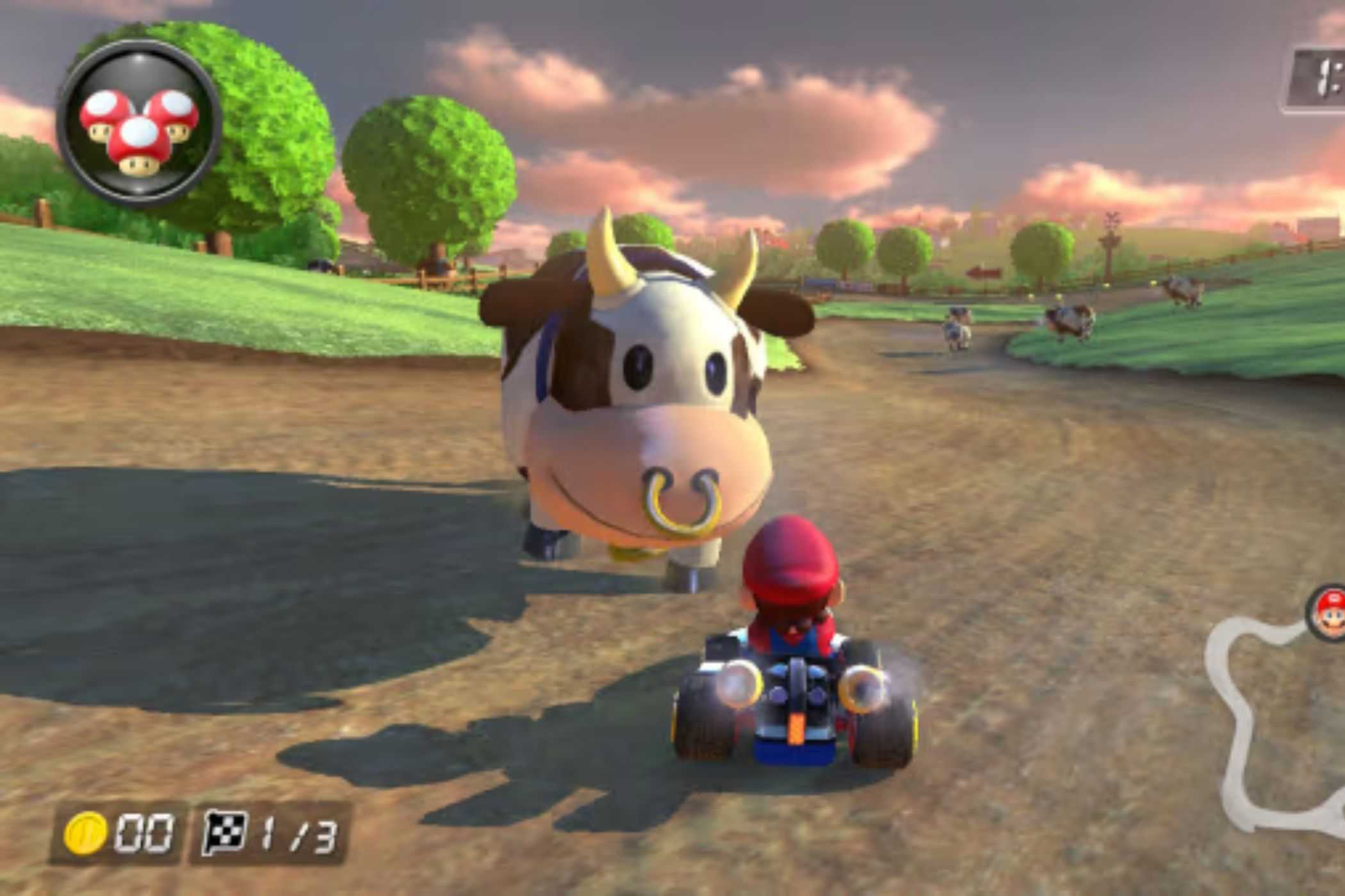 Mario Kart 8 Mario in front of Moo Moo
