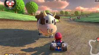 Mario Kart 8 Mario in front of Moo Moo