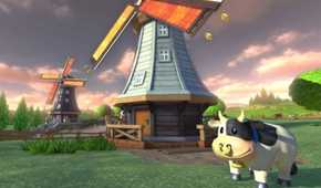 Mario Kart Moo Moo next to windmill