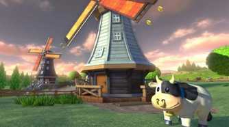 Mario Kart Moo Moo next to windmill