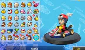 Mario Kart 8 Mii character wearing Para Biddy helmet