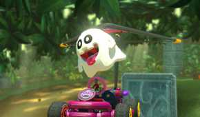 Mario Kart World Peepa gliding in jungle