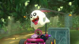 Mario Kart World Peepa gliding in jungle