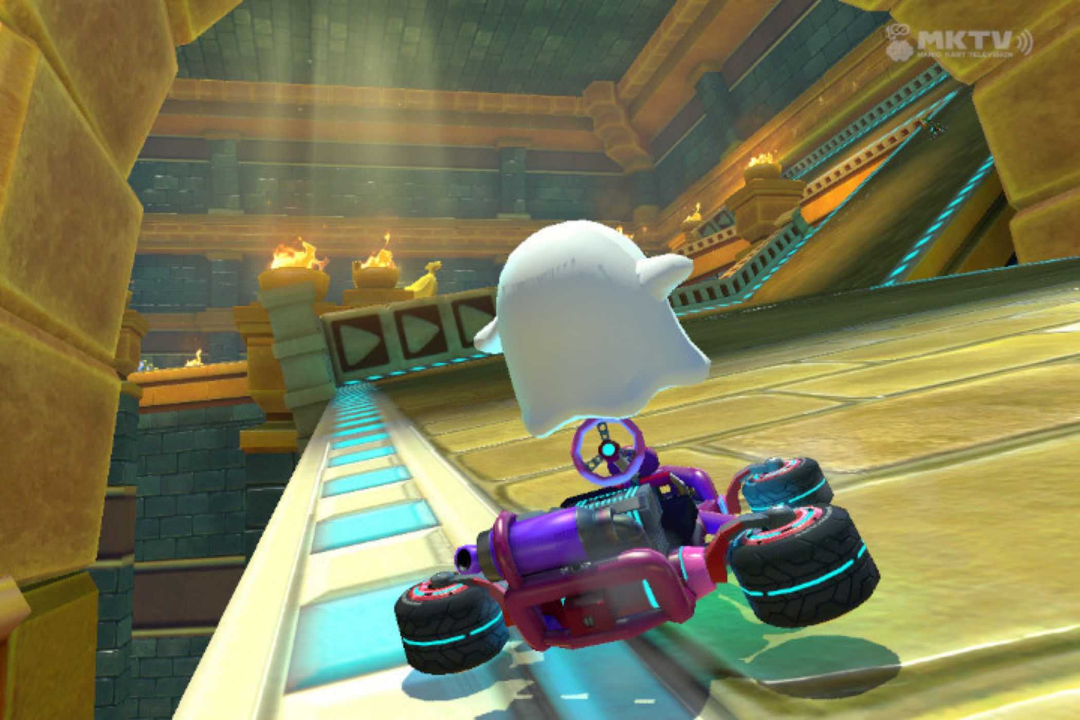 Mario Kart World Peepa driving through ruins