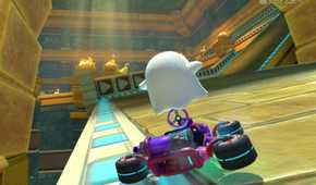 Mario Kart World Peepa driving through ruins