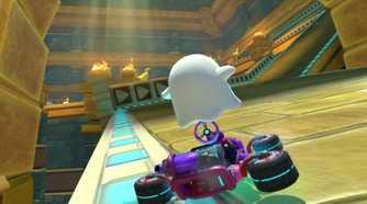 Mario Kart World Peepa driving through ruins