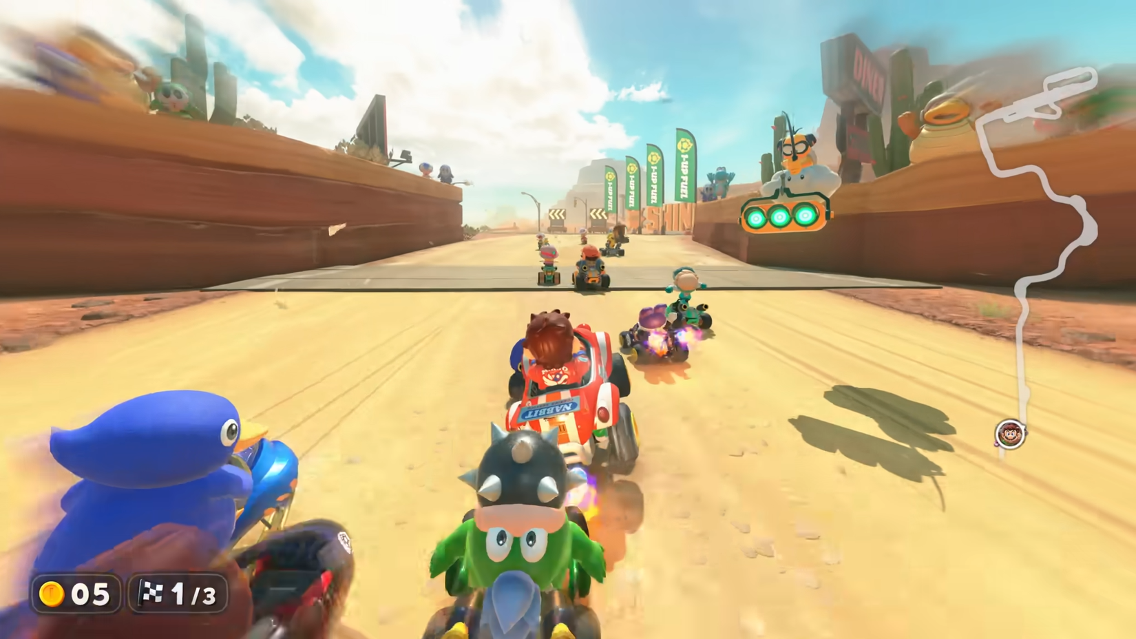 A screenshot showing a lot of racers in Mario Kart World