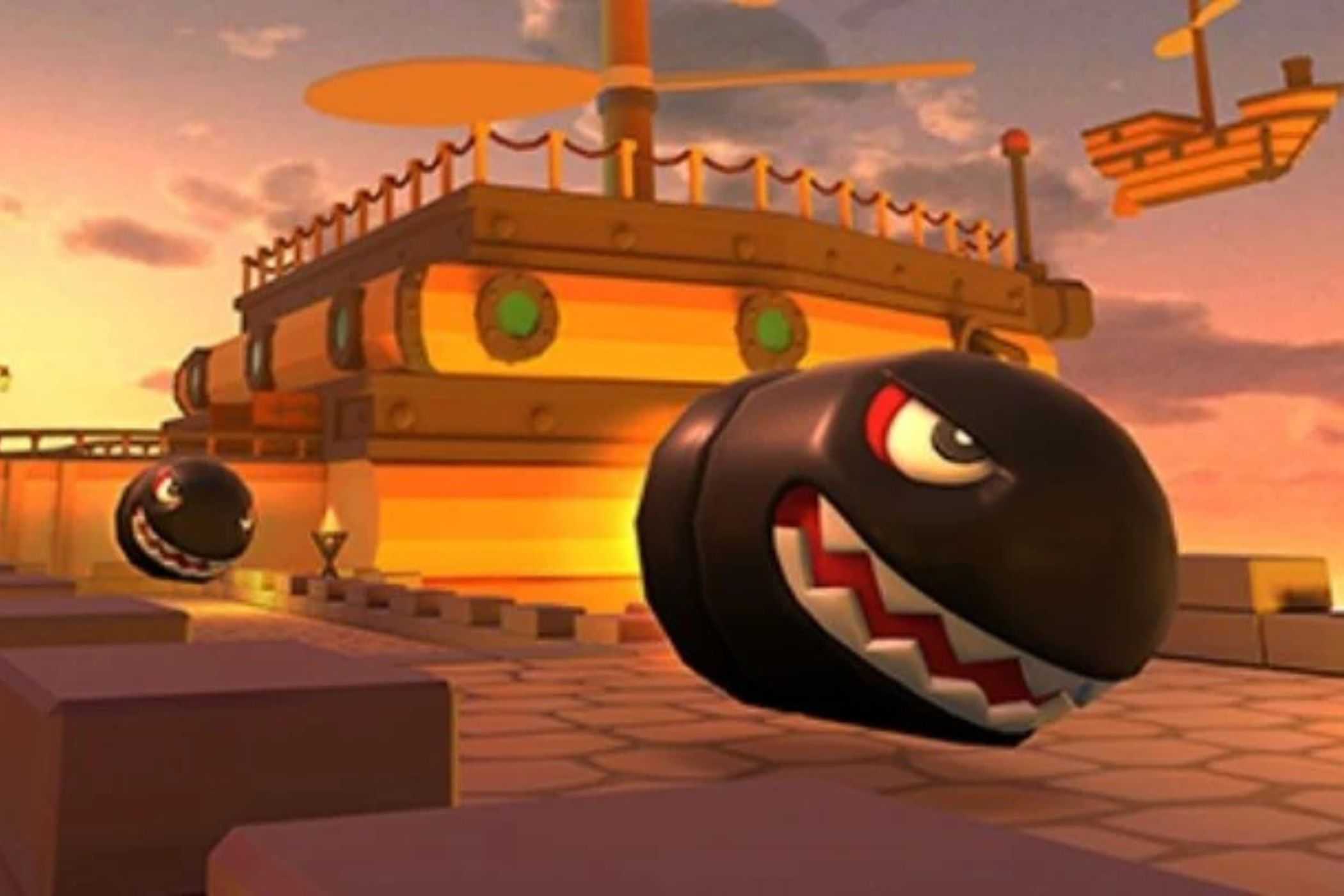 Mario Kart Airship Fortress remaster bullet bill closeup