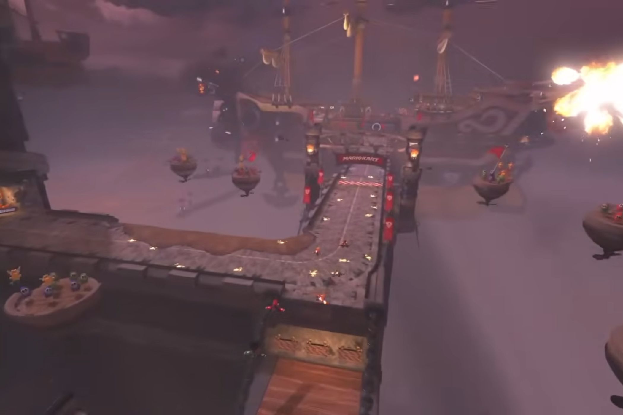 Mario Kart World Airship Fortress remake track jump leading to ship