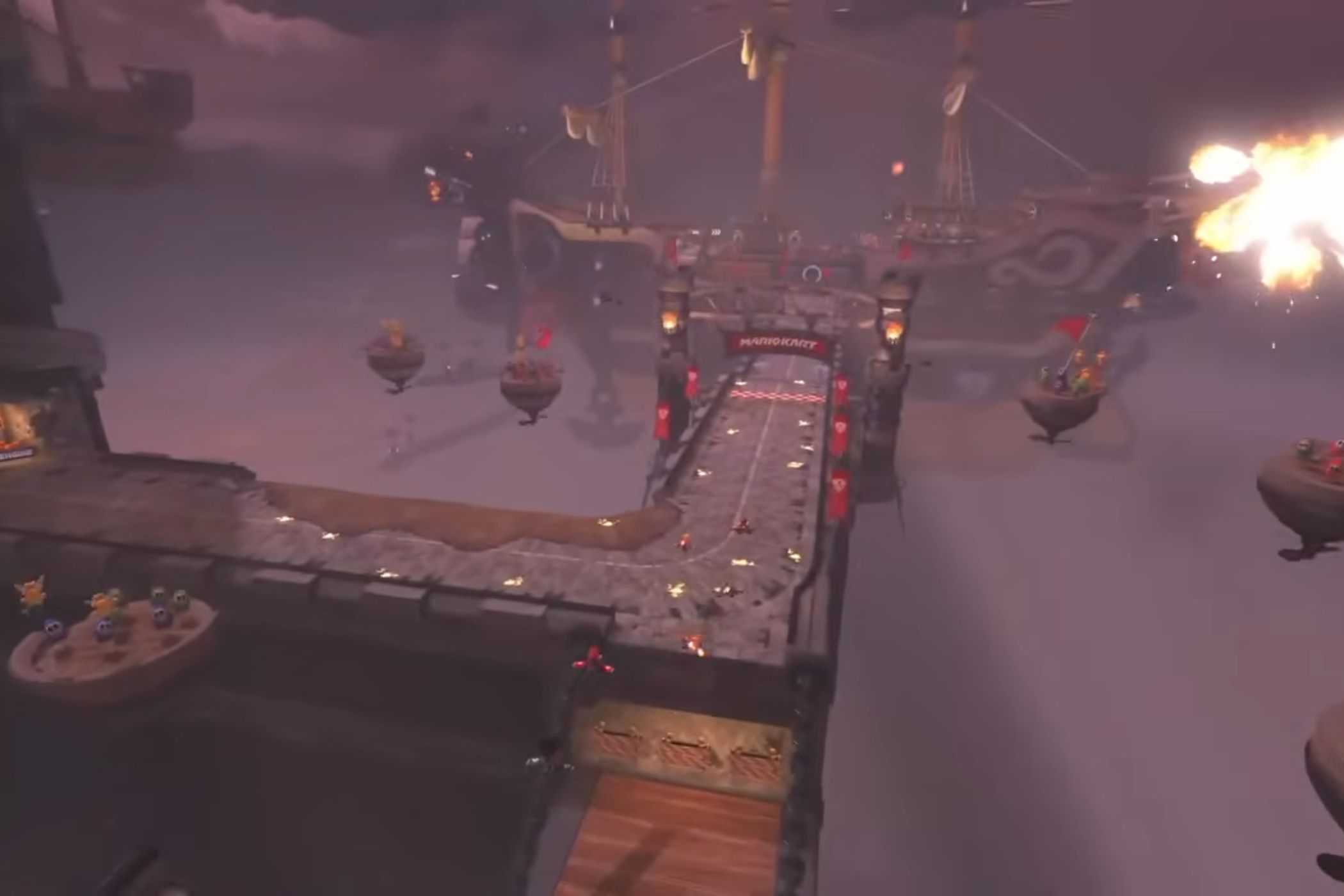 Mario Kart World Airship Fortress remake track jump leading to ship