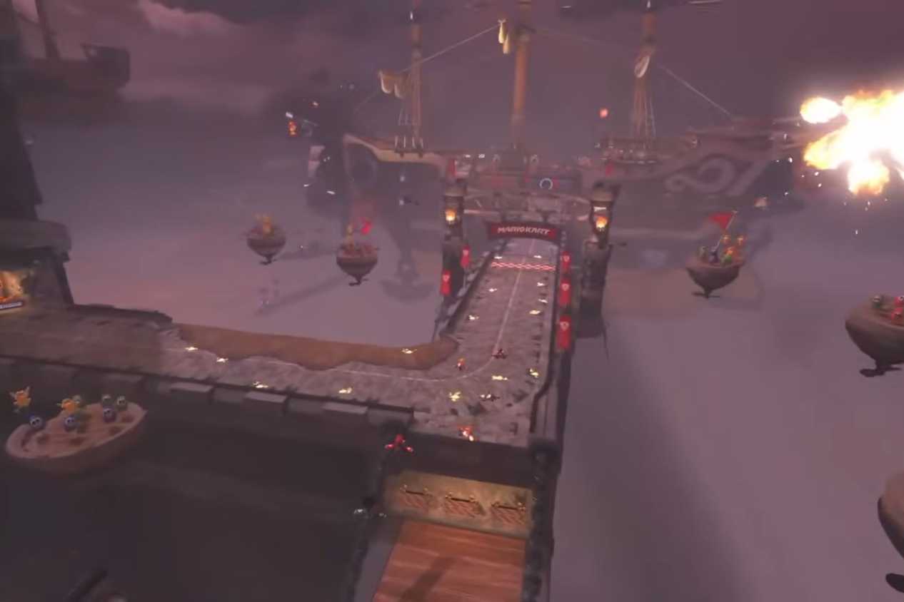 Mario Kart World Airship Fortress remake track jump leading to ship