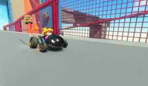 Mario Kart World DK Spaceport Peach driving bullet bill car