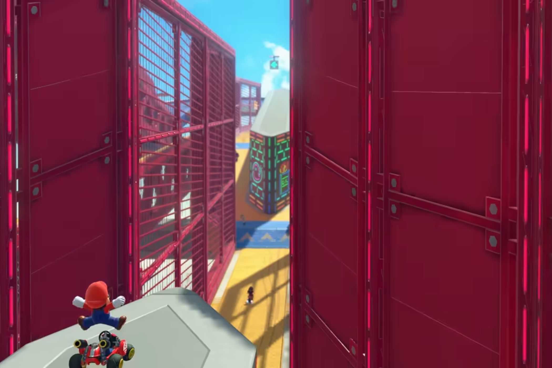 Mario Kart World Mario Mario jumping near walls