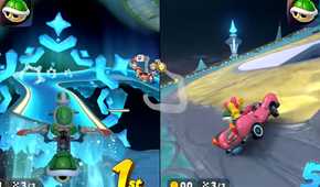 Mario Kart World Starview Peak Koopa jumping to icy road