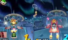 Mario Kart World Starview Peak karts flying to observatory